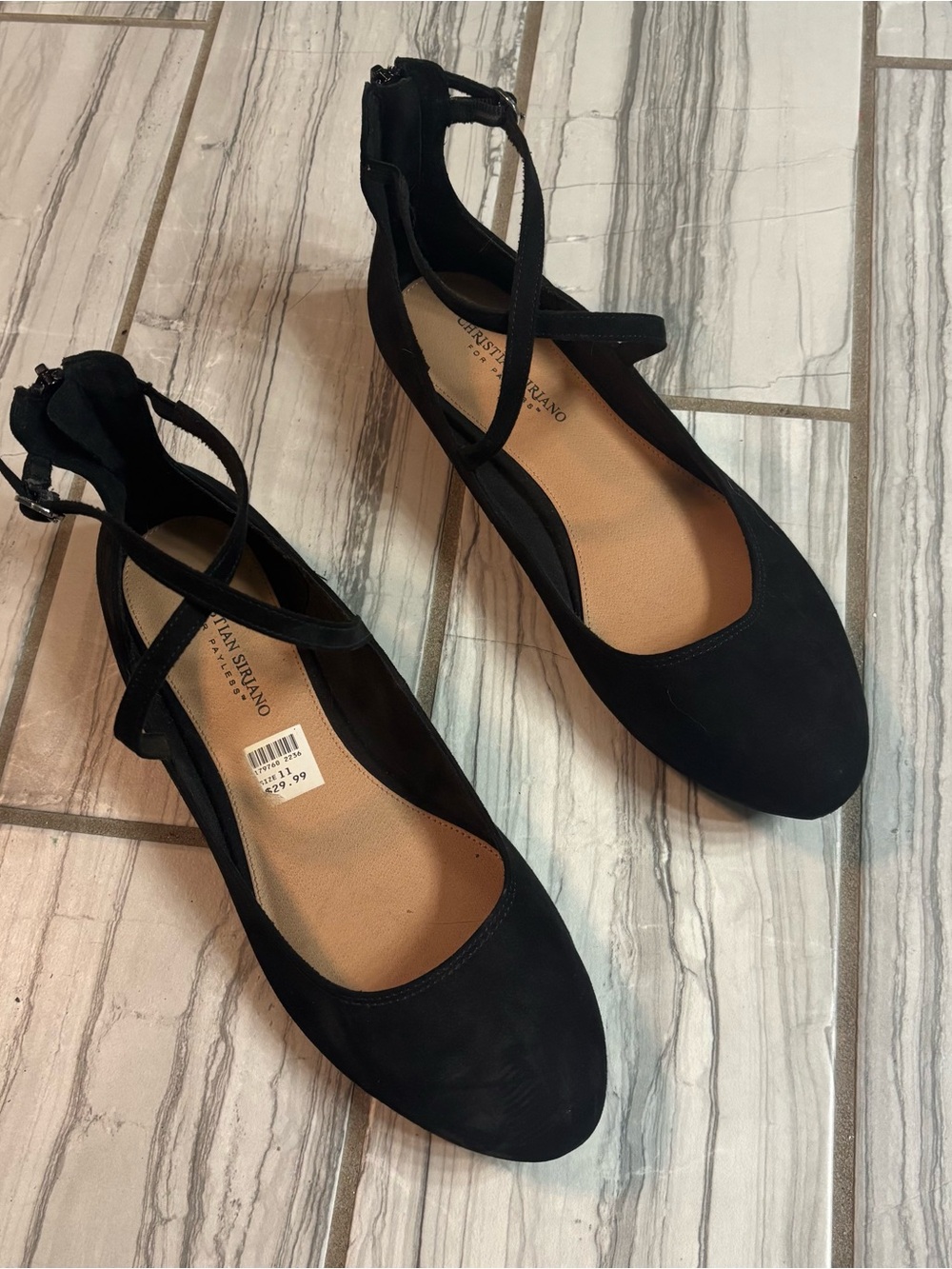 Christian Siriano Black Crisscross Ankle-Strap Flats
